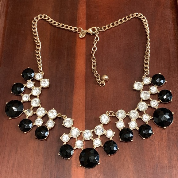 Gold tone rhinestone and black bead statement necklace - Picture 1 of 2